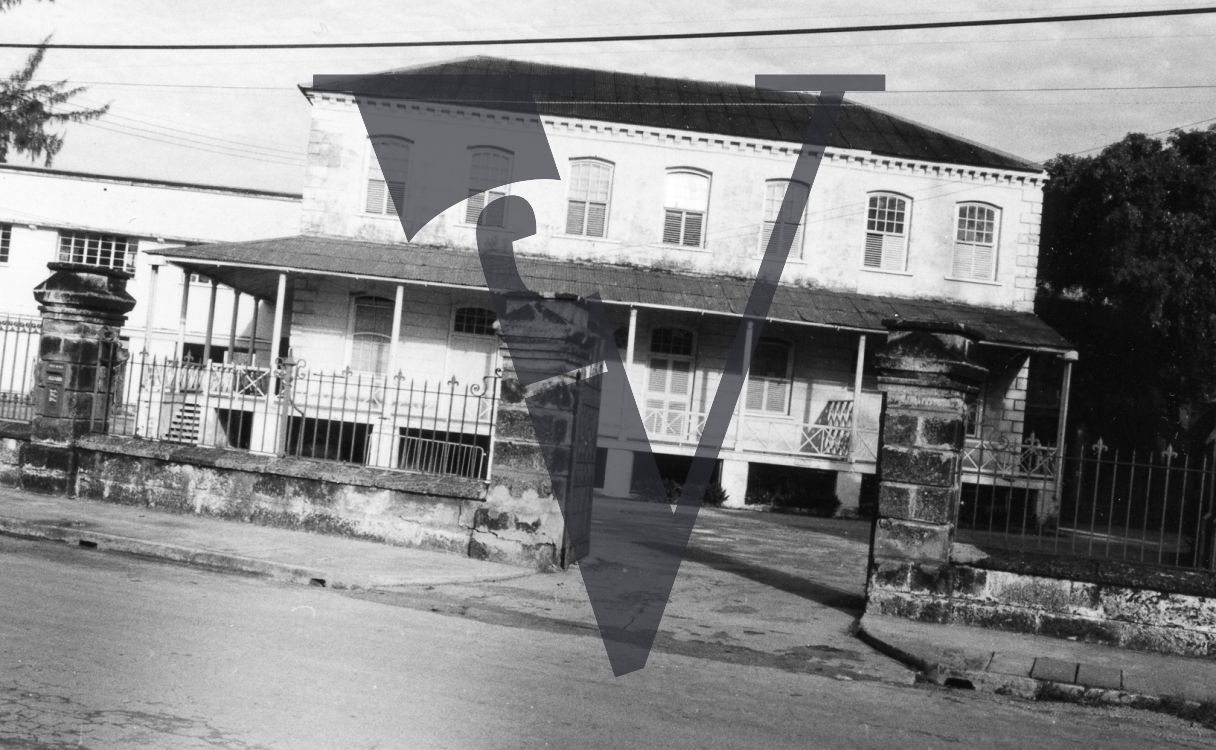 Barbados, colonial house, street scene.